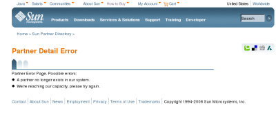 Scalable Informatics listing in Sun Reseller list showing error